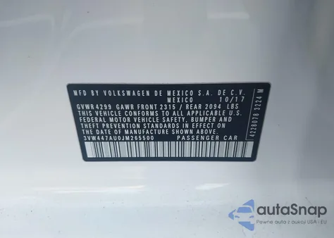 2018 Volkswagen Golf Gti 2.0T Autobahn/2.0T S/2.0T Se z USA, uszkodzony, nr VIN 3VW447AU0JM265500